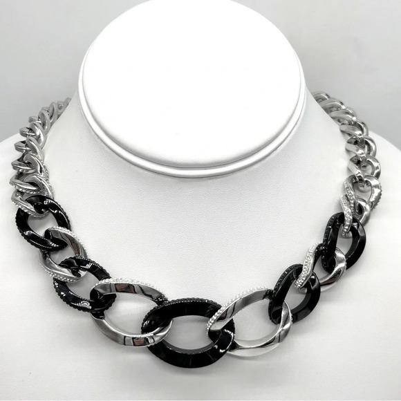 Swarovski Crystal Armor Gunmetal and Silver Pave Link Necklace - Picture 1 of 5